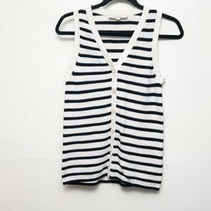 Loft brand,  navy and white striped v neck  button down blouse. 100%cotton